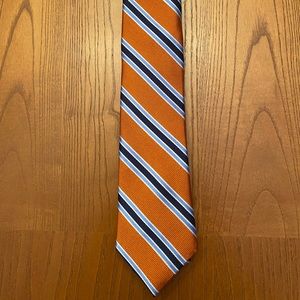 Boy’s Class Club Gold Label 100% Silk Tie.  Color - Orange, Navy & Light Blue.